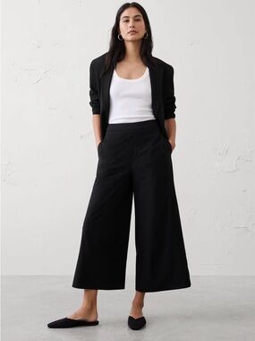 Banana Republic Women’s Black Wide-Leg Cropped Linen Pull-on Pants